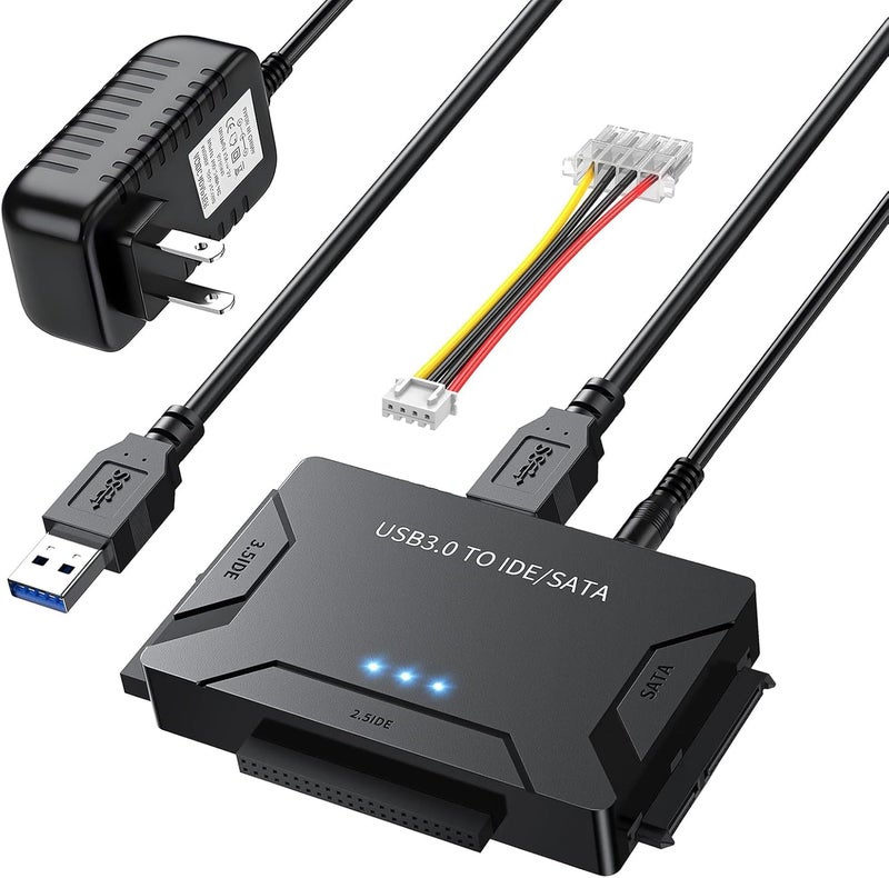 MaxRenard Hard Drive Reader USB 3.0 to SATA/IDE Adapter | Universal External Hard Drive Reader & Data Recovery Converter Kit for 2.5"/3.5" HDD/SSD | with 12V/2A Power Supply - Image 1